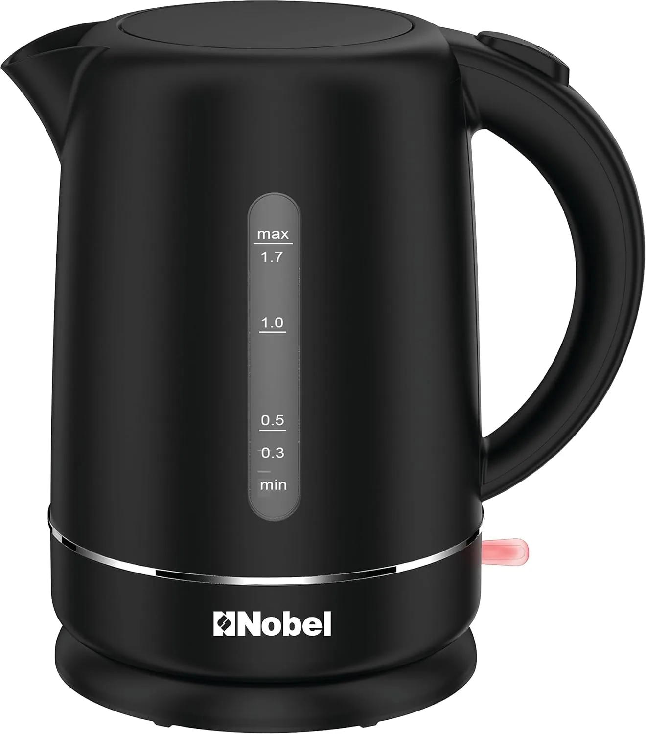 Nobel 1.7 Litre Plastic Body Kettle Single Sided Water Window with 360 Degree Strix Control, Boiling Dry Protection Auto Shutoff NK17BK Black 1 Year Warranty