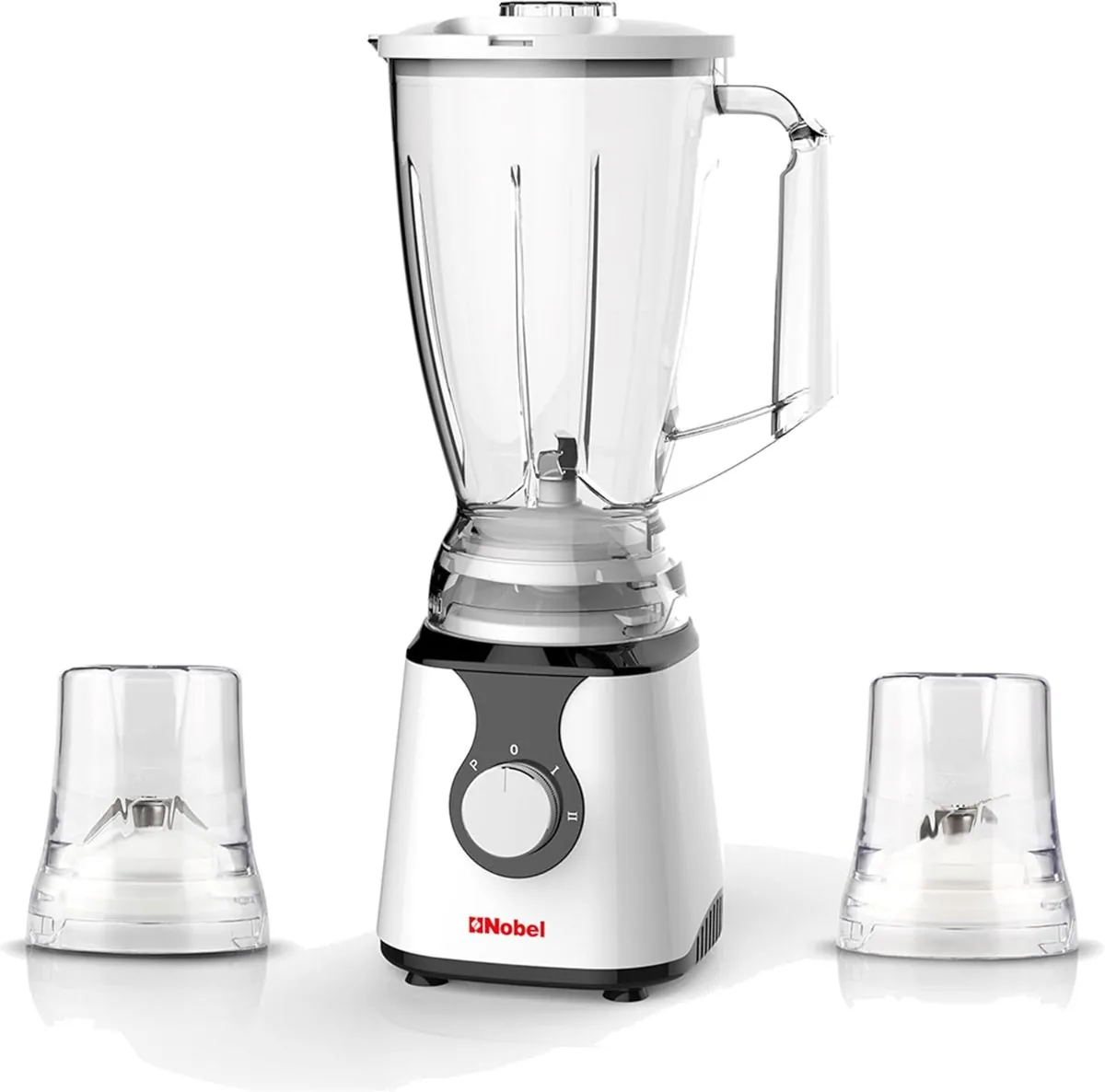 NOBEL Blender White 1.5 Litres 300W 2 Speed - Pulse Spill Proof Lid Anti Slip 2 Grinder NB303E