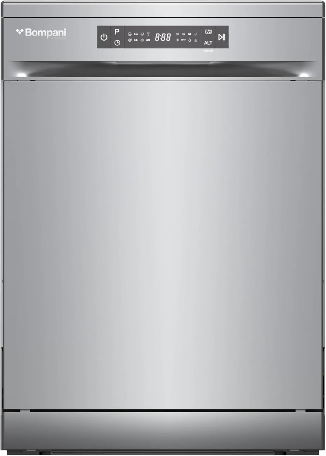 Bompani 13L 13-Place Setting Freestanding Full Size Dishwasher With LED Digital Display, 8 Programs, 2 Racks, 3-in-1 Function, Child Lock, Half-Load, Delay Start, Stainless Steel BO5011Iv