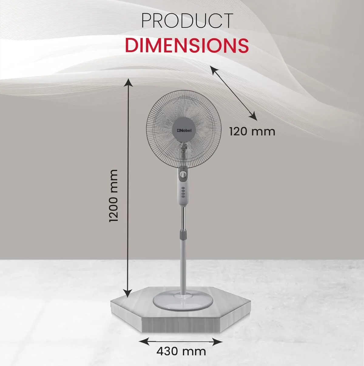 Nobel Stand Fan Gray "16"" Stand Fan" 1200Rpm 3 Speed 5 Blades With Timer Nf145