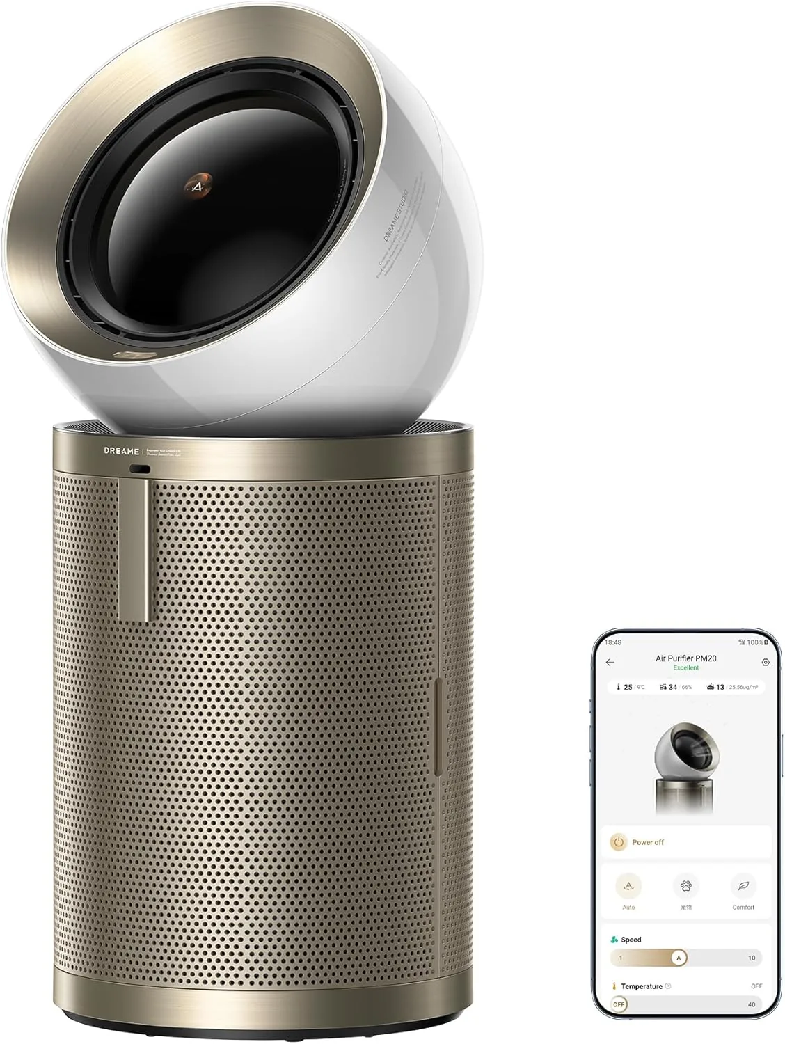 5 % Dreame PM20 Air Purifier, Clean Air Cooling for Home with Enviro Detect, HEPA Filter & Formaldehyde Filtration, Dual-Flow Modulation, UVC Light & Ion, LCD & App Control, 2 Year Warranty