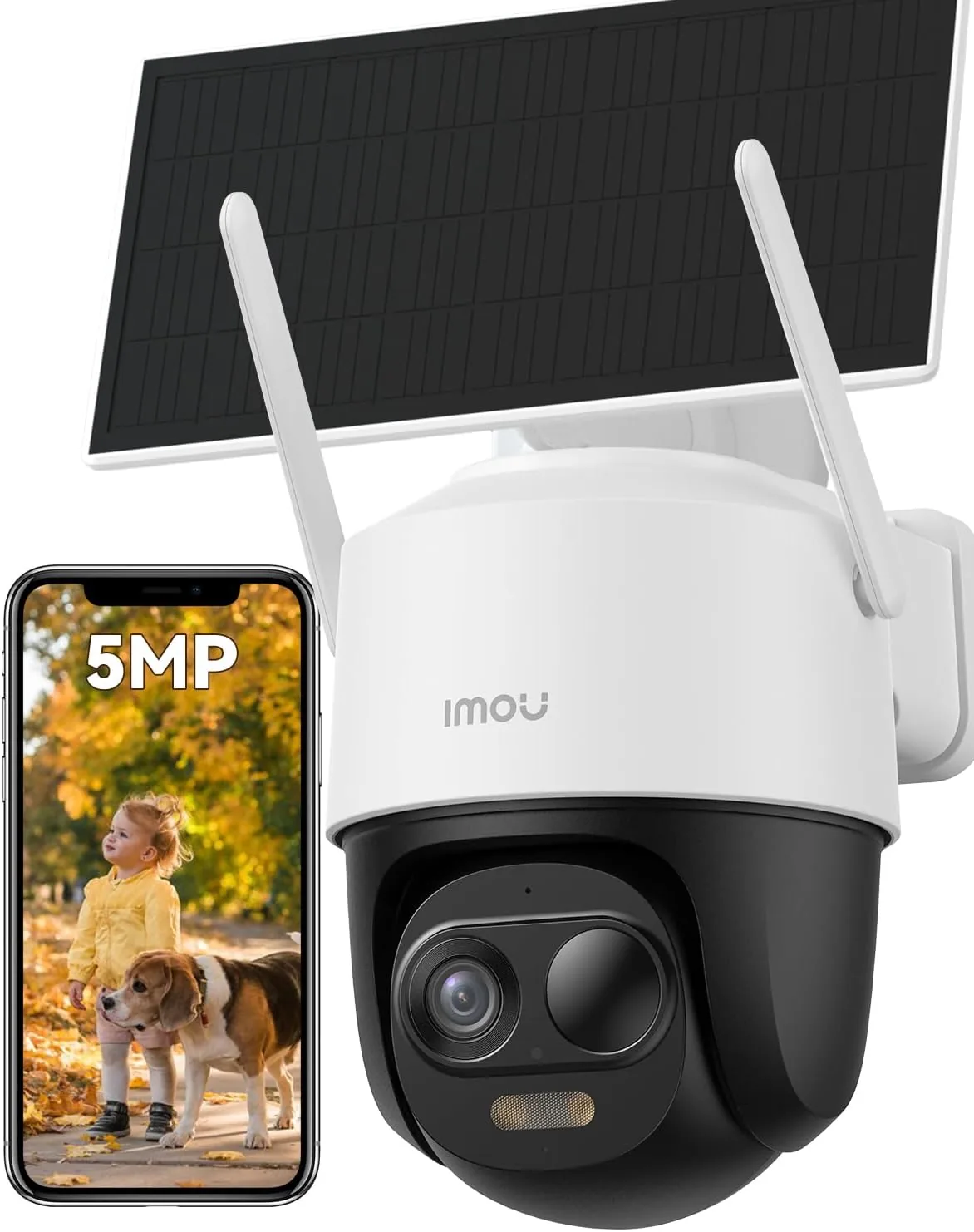 Imou 3K Solar Outdoor Security Camera - 5MP Wireless WiFi Home Camera with Solar Panel/Night Vision/PIR Human Vehical Detection/Low-battery Nofication/Works w/Alexa, Cell PT 2C Surveillance Camera