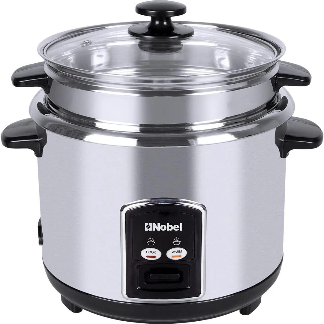 3 % Nobel 2.8 Litres Rice Cooker Stainless Steel Tempered Glass Lid With Thermal Fuse Automatic Cooking And Warming System NRC280S Silver 1 Year Warranty