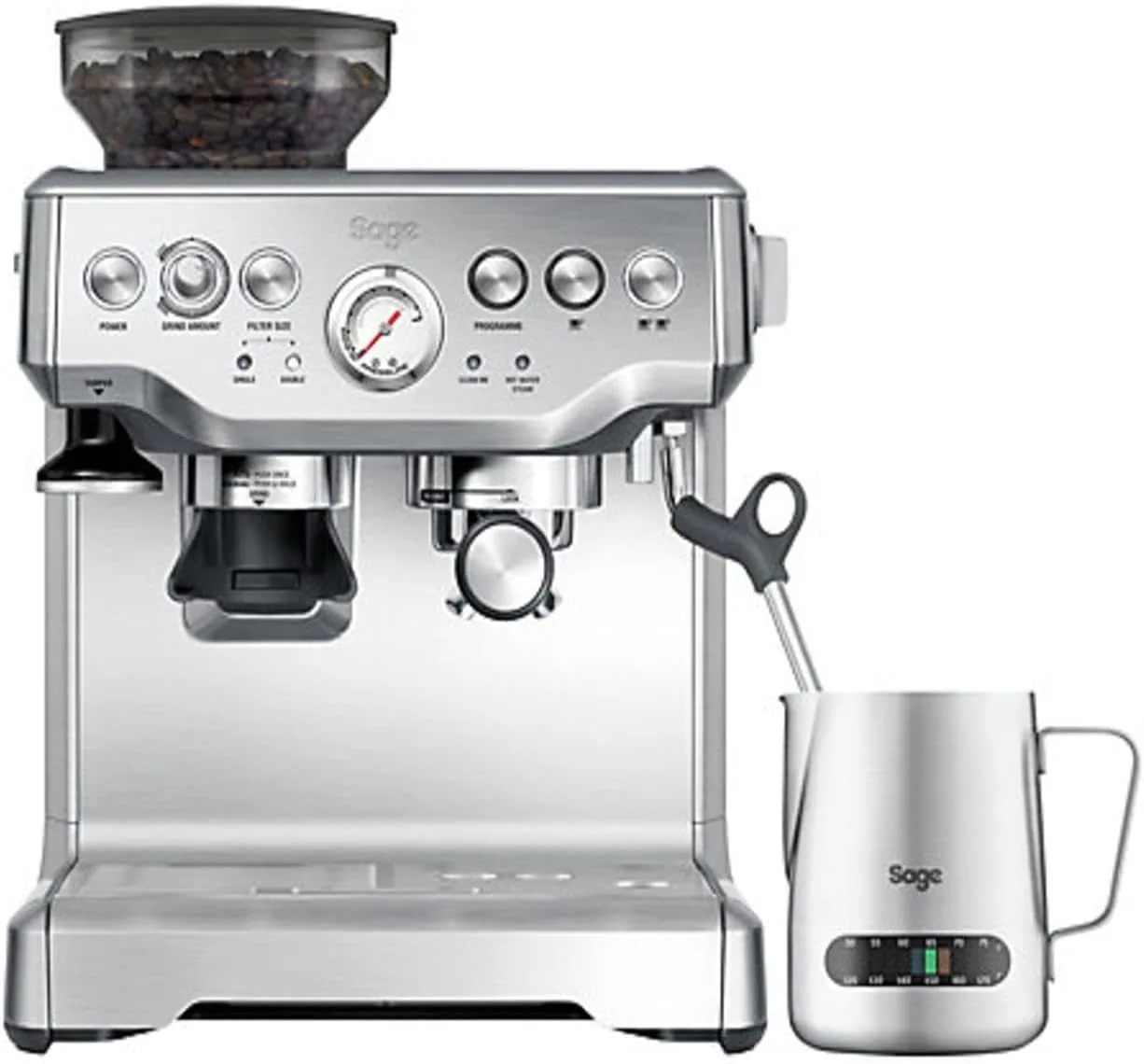 Sage - The Barista Express - Bean to Cup Coffee Machine with Grinder and Milk Frother, Brushed Stainless Steel - UAE Version, 2 Year Manufacturer Warranty, Free Coffee from RAW