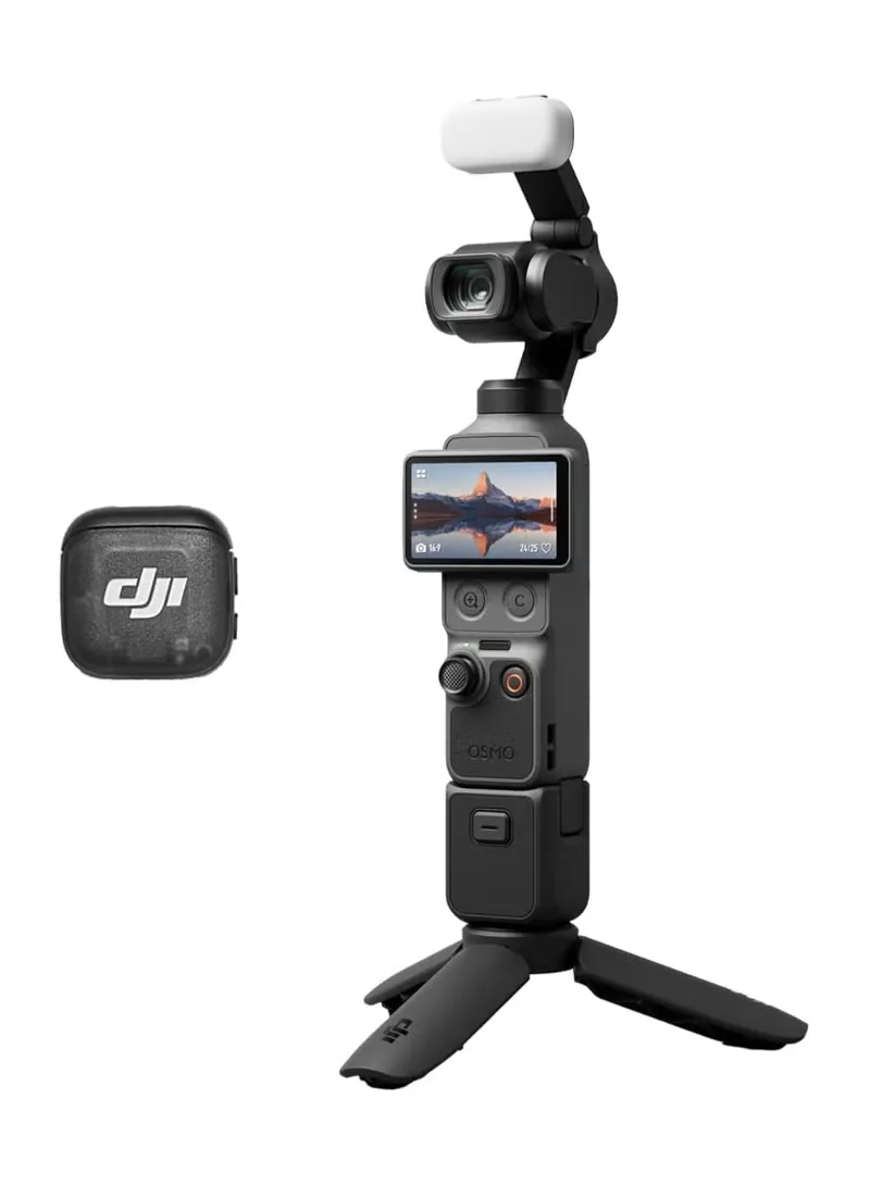 Osmo Pocket 4 Creator Combo, Pocket Gimbal Vlog Camera, 1″ CMOS & 4K/240fps, 3-Axis, 2× Lossless Zoom, 107GB Built-in Storage, Mic 3 Transmitter, Osmo Mini Tripod Official Warranty