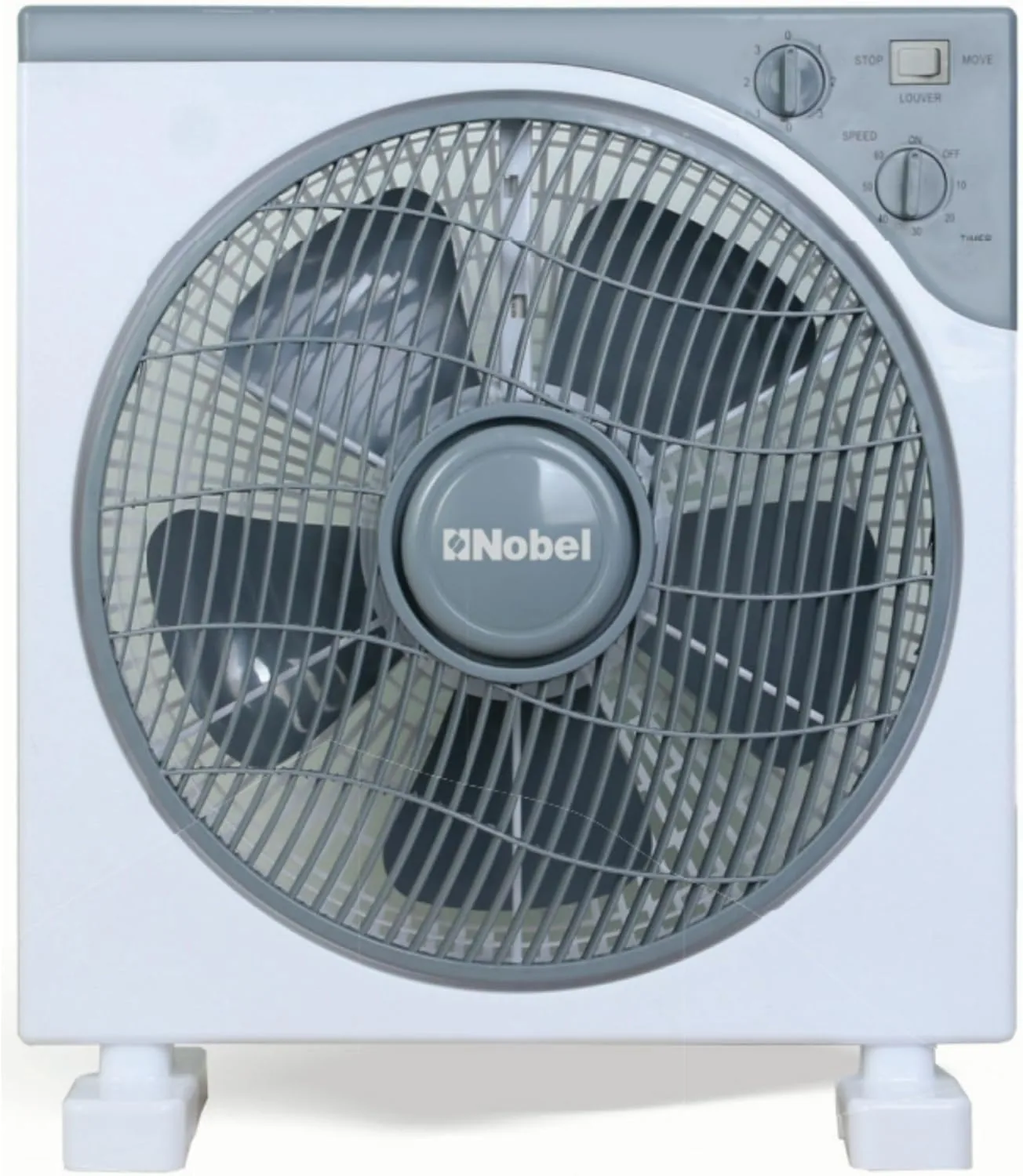 Nobel 12" Blade Box Fan, 3 Speed, Oscillation, Copper Motor, 5 Polypropylene Blade, 60-Minute Timer, Strong Airflow, Quiet Operation, 1200 RPM, 60W NBF12 White