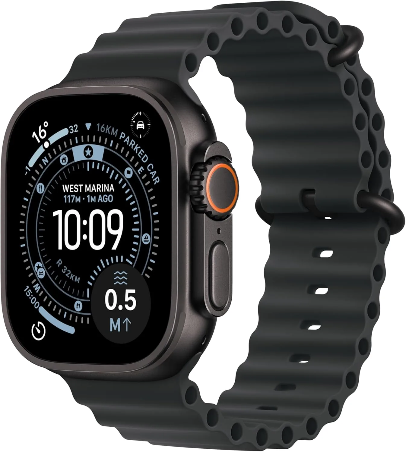Apple Watch Ultra 3 GPS + Cellular 49mm Premium Running and Multisport Smartwatch with Rugged Black Titanium Case with Black Ocean Band. Advanced Health and Fitness Tracking