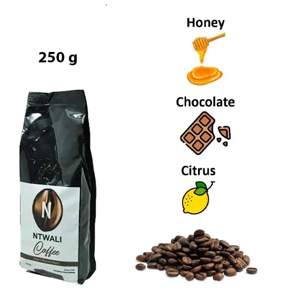100% Arabica Medium Roasted Beans – Chocolate, Citrus & Honey flavors – 250g