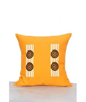 Soft Cotton Cushion Cover - Yellow with Black &amp;amp; White Ring Prints