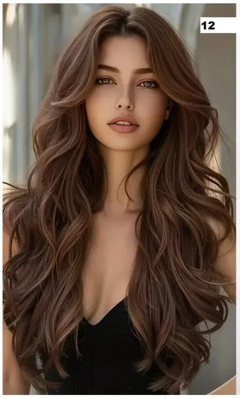 Long Brown Curly Wig with Bangs for Women