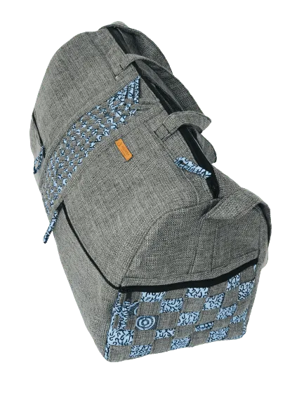 Patrone Limbag – Travel And Accessories Bag - Light Grey With Blue And Black Print By Aflimba