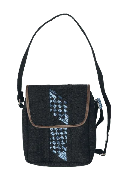 Toolkit Limbag Shoulder Bag Black with Kitenge Fabric by Aflimba