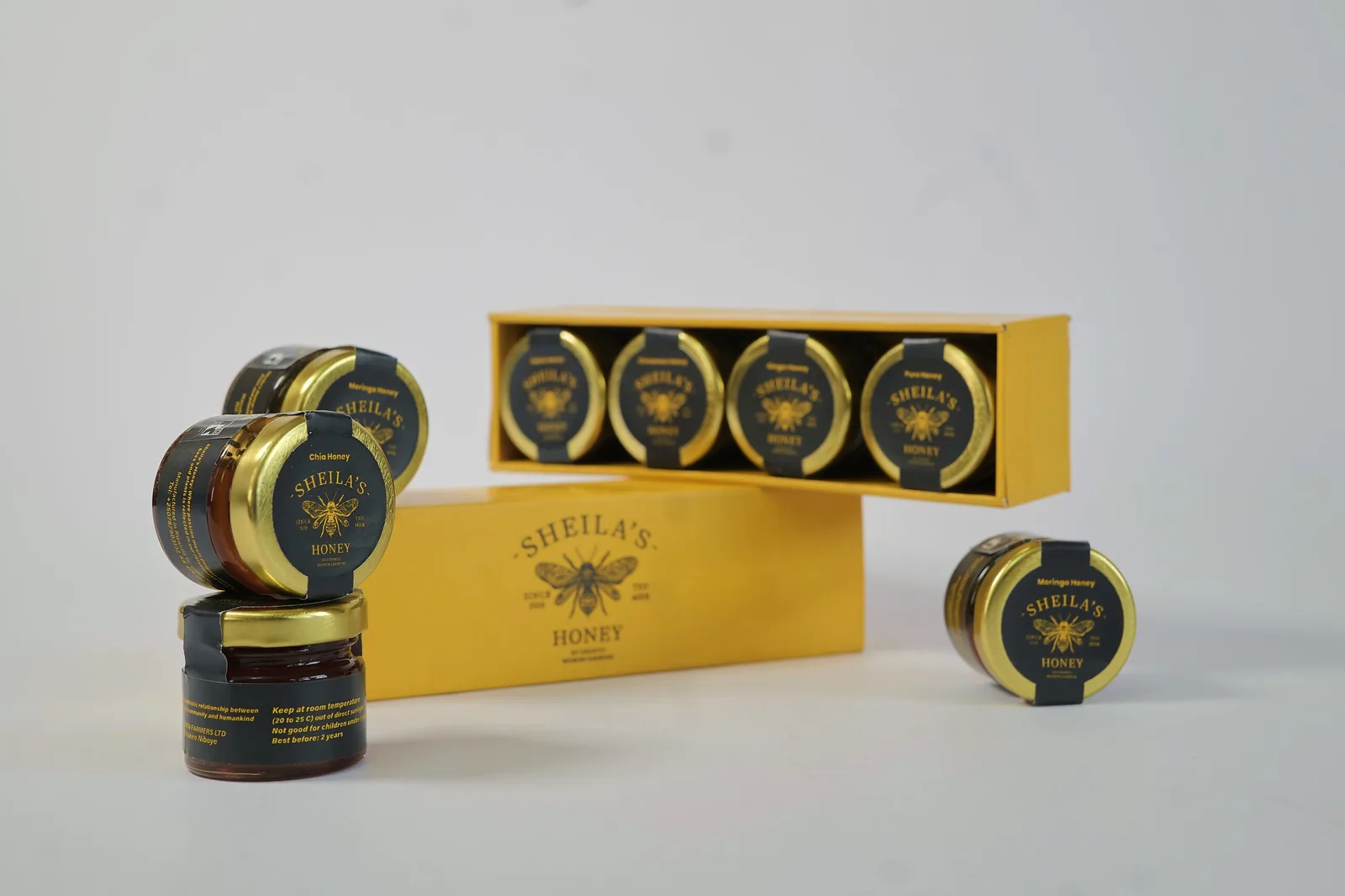 Box of 4 jars flavored honey 30g