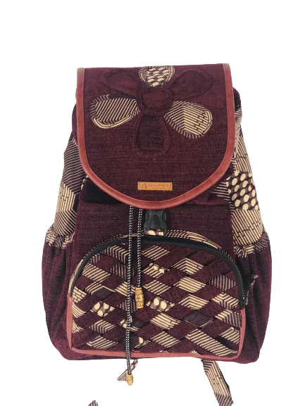 Sack Limbag-Women Backpack - Chocolate and Black Triangle pattern fabric Print By Aflimba