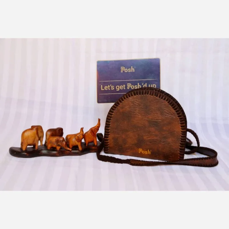 Dark Brown Leather and Thread Handbag by Posh Creative