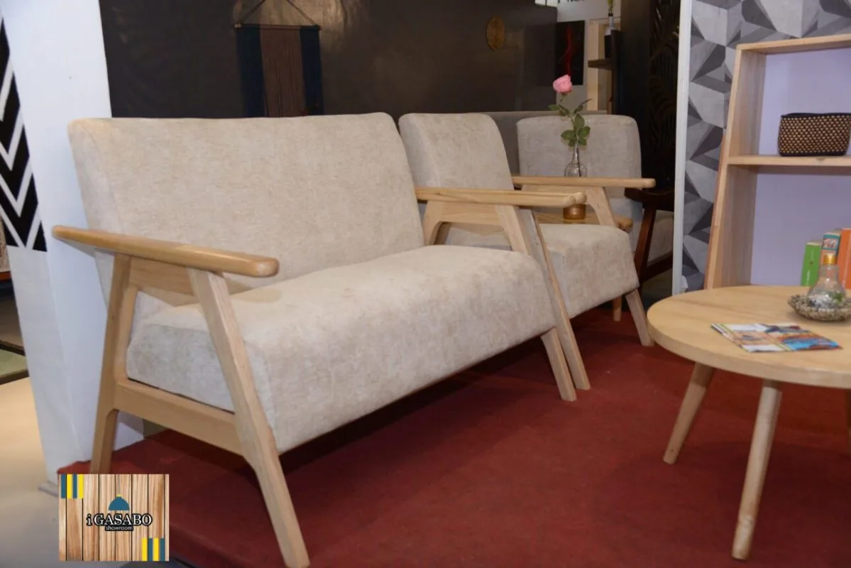 Inganji Sofa Seven seater set in Beige and Nile tulip wood