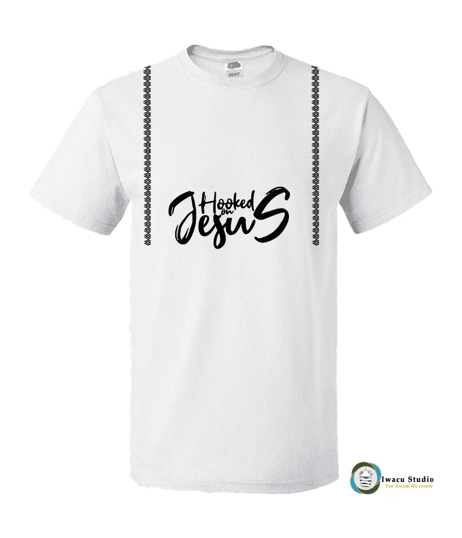 hooked on jesus short sleeve tshirt by iwacu studio