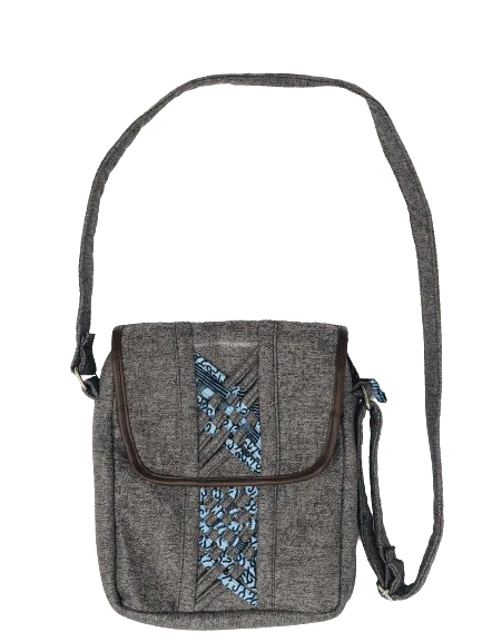 Toolkit Limbag Shoulder Bag Gray with Kitenge Fabric by Aflimba