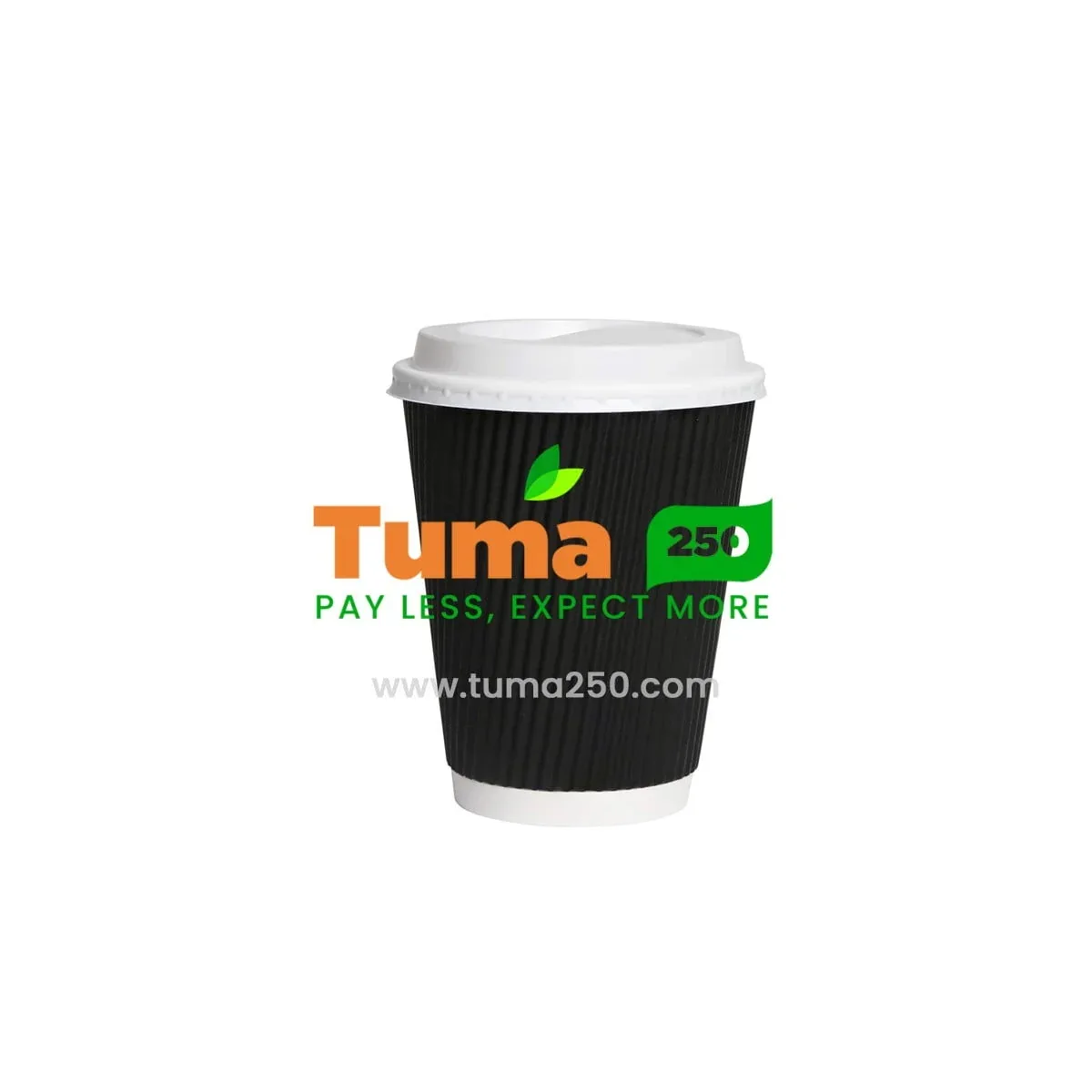 Disposable Black Paper Coffee Cups with White Covers-350ml/25pcs