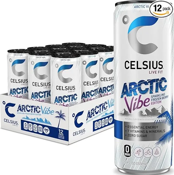 CELSIUS ARCTIC VIBE Sparkling Frozen Berry, Sugar Free Energy Drink, 12 Fl Oz (Pack Of 12)