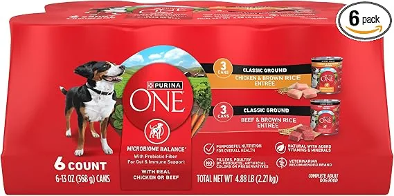 Purina ONE Wet Dog Food Variety Pack, Classic Ground, (6) 13 Oz Cans