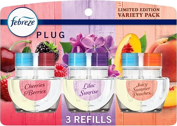 Febreze Plug In Air Freshener, Odor-Fighting Scented Oil Refill, Air Fresheners For Home And Bathroom And Kitchen, Long Lasting For Strong Odors, Spring Scent Mix, 3 Refills